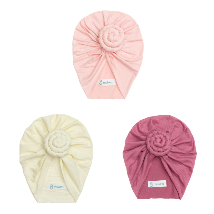 Pachet 3 turbane bebelusi Donut, spandex, Melvelo, Rose - Blossom, Cream, Coral [1]