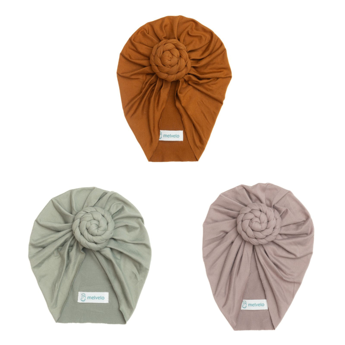 Pachet 3 turbane bebelusi Donut, spandex, Melvelo, Rose - Earth, Sage, Sand [1]