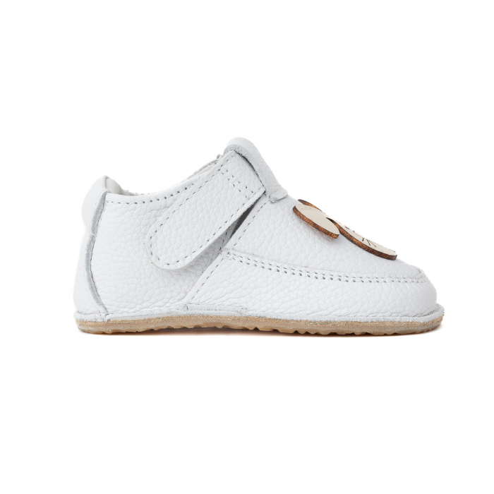 Papucei Barefoot Copii, primi pasi, piele naturala, talpa flexibila de cauciuc, Melvelo - White / Bunny [3]