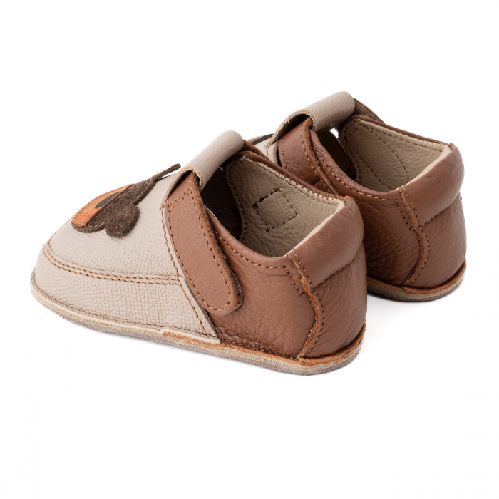 Papucei Barefoot Copii, primi pasi, piele naturala, talpa flexibila de cauciuc, Melvelo - Beige / Bear [3]