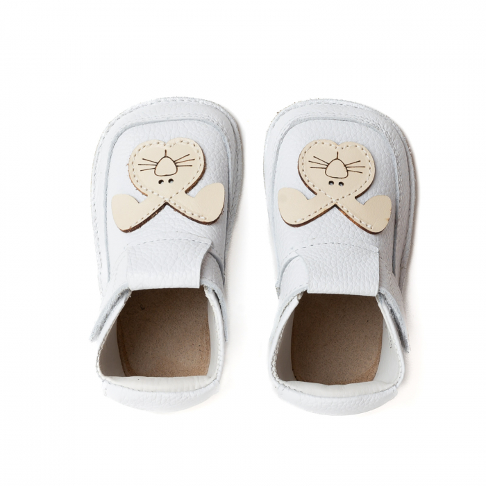 Papucei Barefoot Copii, primi pasi, piele naturala, talpa flexibila de cauciuc, Melvelo - White / Bunny [2]