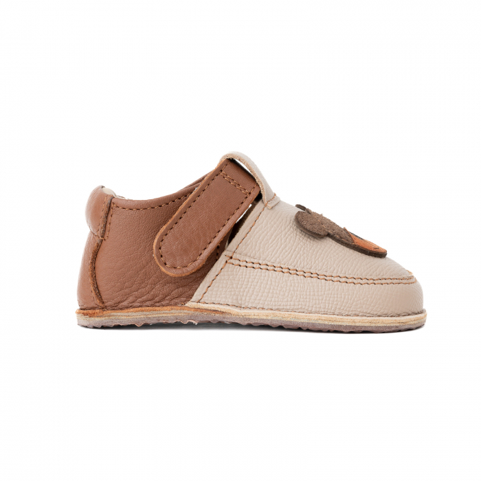 Papucei Barefoot Copii, primi pasi, piele naturala, talpa flexibila de cauciuc, Melvelo - Beige / Bear [5]