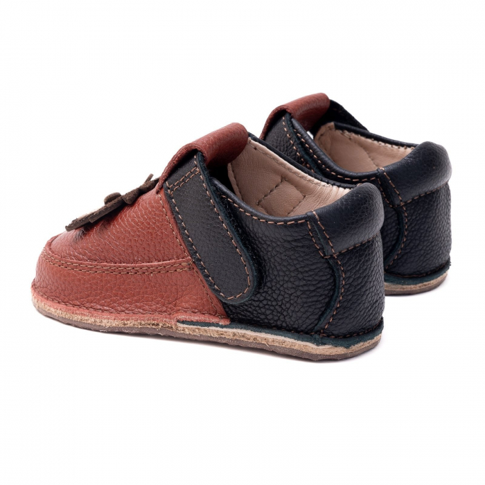 Papucei Barefoot Copii, primi pasi, piele naturala, talpa flexibila de cauciuc, Melvelo - Brown / Black / Leo [3]