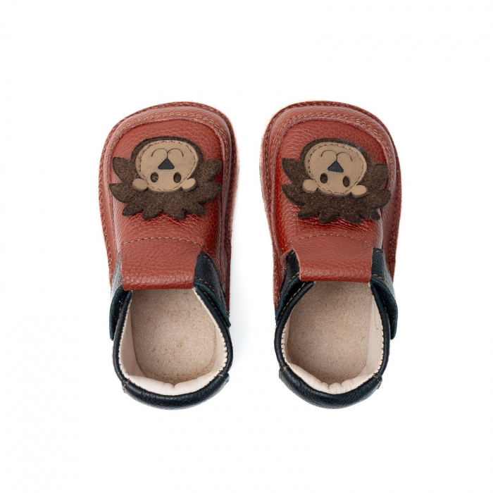 Papucei Barefoot Copii, primi pasi, piele naturala, talpa flexibila de cauciuc, Melvelo - Brown / Black / Leo [5]