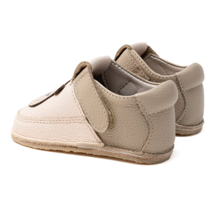 Papucei Barefoot Copii, primi pasi, piele naturala, talpa flexibila de cauciuc, Melvelo - Crem / Olive / Bear [3]