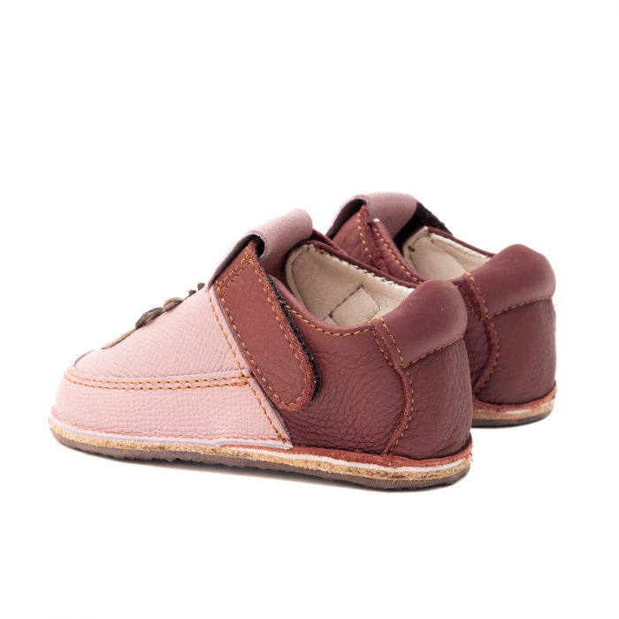 Papucei Barefoot Copii, primi pasi, piele naturala, talpa flexibila de cauciuc, Melvelo - Pink /  Brown / Hipopotam [3]