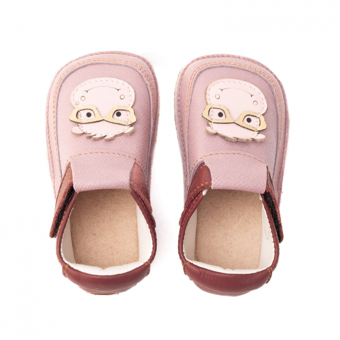 Papucei Barefoot Copii, primi pasi, piele naturala, talpa flexibila de cauciuc, Melvelo - Pink /  Brown / Hipopotam [5]