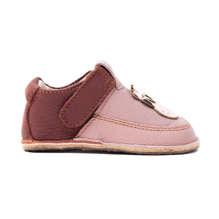 Papucei Barefoot Copii, primi pasi, piele naturala, talpa flexibila de cauciuc, Melvelo - Pink /  Brown / Hipopotam [2]