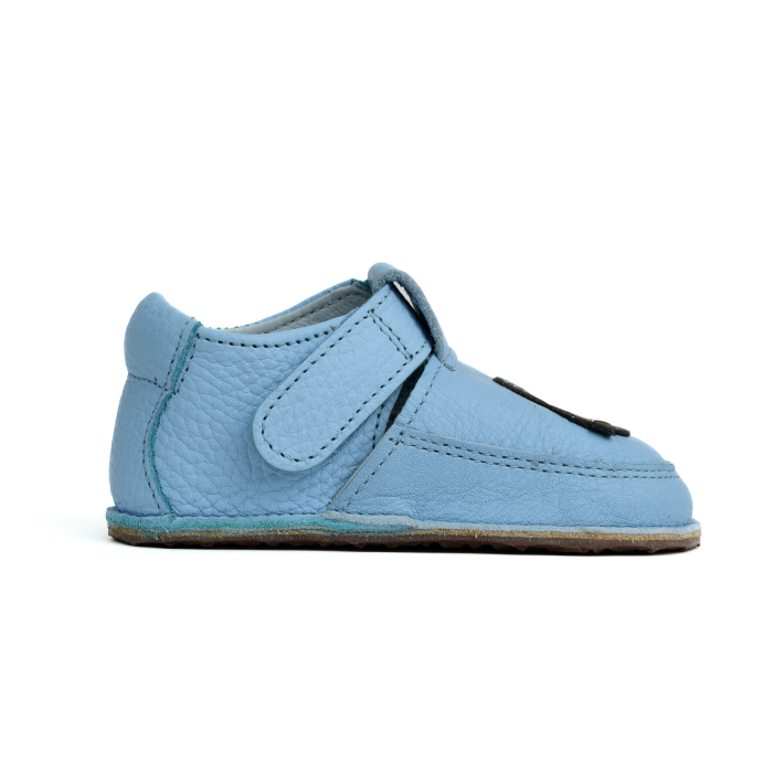 Papucei Barefoot Copii, primii pasi, piele naturala, talpa flexibila de cauciuc, Melvelo - Baby Blue / Car [4]