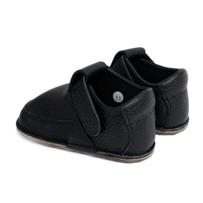 Papucei Barefoot Copii, primii pasi, piele naturala, talpa flexibila de cauciuc, Melvelo - Black [3]