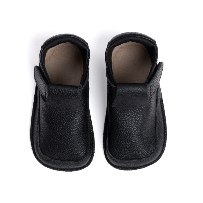 Papucei Barefoot Copii, primii pasi, piele naturala, talpa flexibila de cauciuc, Melvelo - Black [2]