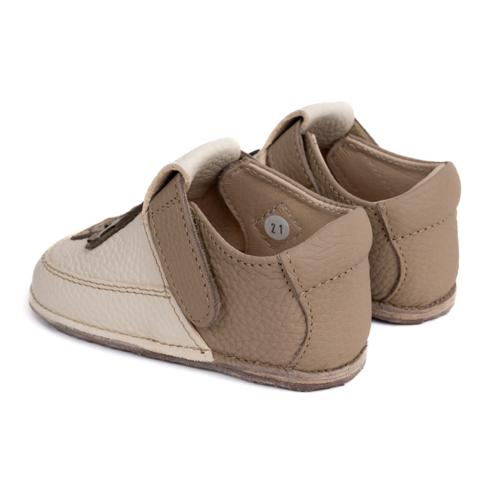 Papucei Barefoot Copii, primii pasi, piele naturala, talpa flexibila de cauciuc, Melvelo - Crem / Mushroom [3]
