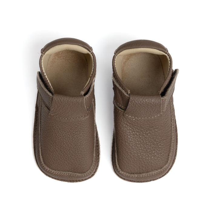 Papucei Barefoot Copii, primii pasi, piele naturala, talpa flexibila de cauciuc, Melvelo - Dark Oak [2]