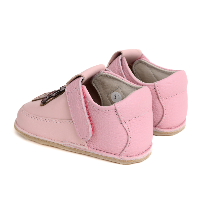 Papucei Barefoot Copii, primii pasi, piele naturala, talpa flexibila de cauciuc, Melvelo - Dusty Pink / Mushroom [3]