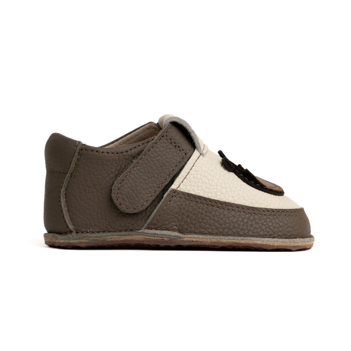 Papucei Barefoot Copii, primii pasi, piele naturala, talpa flexibila de cauciuc, Melvelo - Ivory / Dark Oak / Hipo [4]