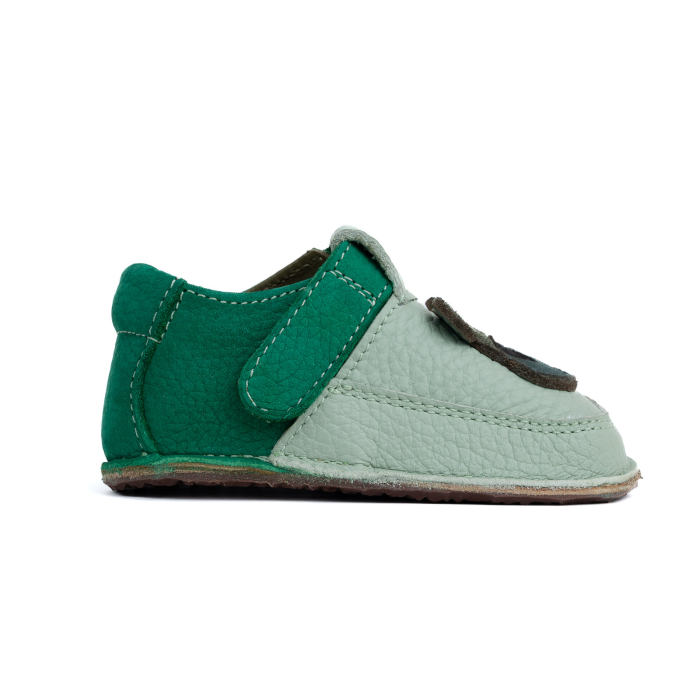 Papucei Barefoot Copii, primii pasi, piele naturala, talpa flexibila de cauciuc, Melvelo - Sage / Emerald Green / Bear [4]