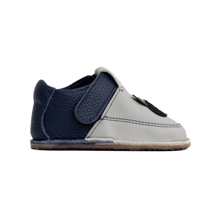 Papucei Barefoot Copii, primii pasi, piele naturala, talpa flexibila de cauciuc, Melvelo - Stone Grey / Navy / Raton [4]