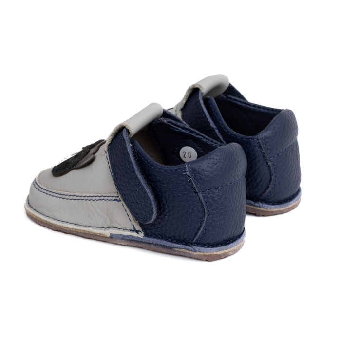 Papucei Barefoot Copii, primii pasi, piele naturala, talpa flexibila de cauciuc, Melvelo - Stone Grey / Navy / Raton [3]