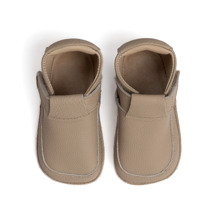 Papucei Barefoot Copii, primii pasi, piele naturala, talpa flexibila de cauciuc, Melvelo - Taupe [2]