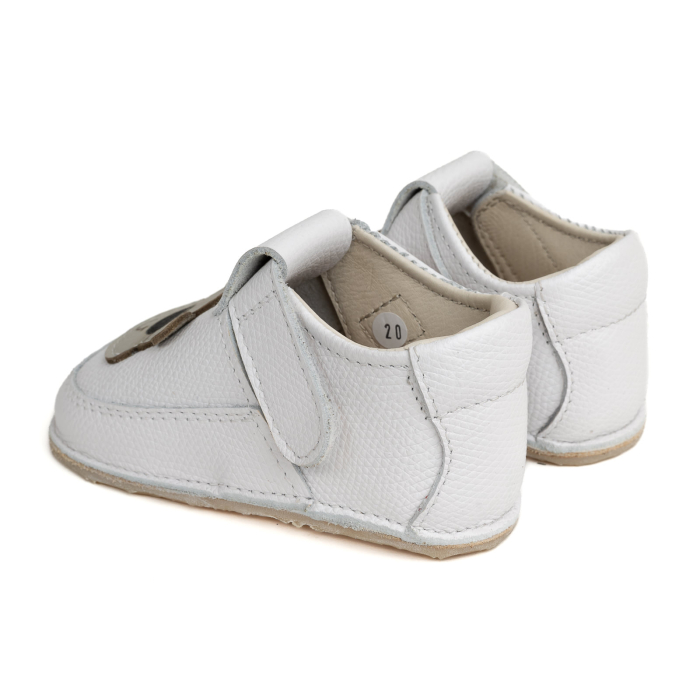 Papucei Barefoot Copii, primii pasi, piele naturala, talpa flexibila de cauciuc, Melvelo - White / Gray Bear [3]