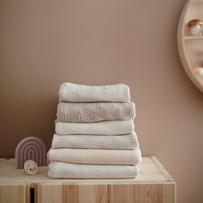 Patura tricotata 80 x 100 cm din 100% bumbac organic, Mushie, Honeycomb - Bej [4]