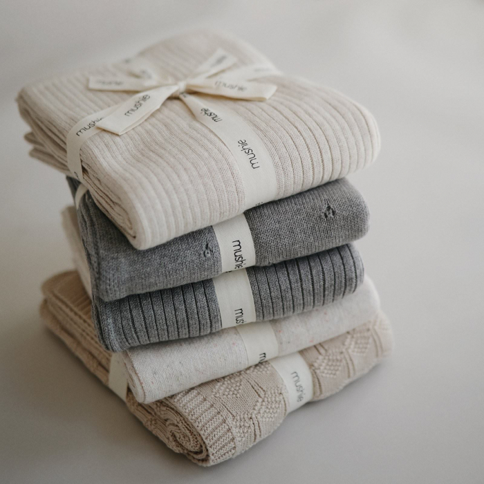 Patura tricotata 80 x 100 cm din 100% bumbac organic, Mushie, Ribbed - Dark Gray Melange [3]