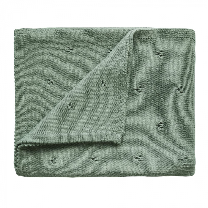Pătură tricotată 80 x 100 cm din 100% bumbac organic, Mushie, Pointelle - Sage Melange [1]