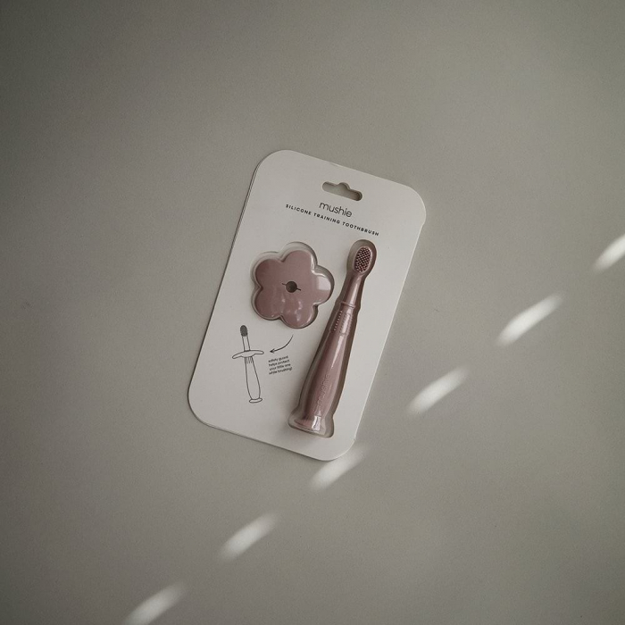 Periuta de dinti din silicon cu ventuza Mushie, protectie detasabila - Soft Lilac [2]