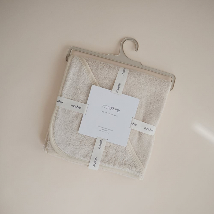 Prosop de baie cu gluga pentru bebelusi Mushie 77x77cm 100% Bumbac Organic - Fog [4]