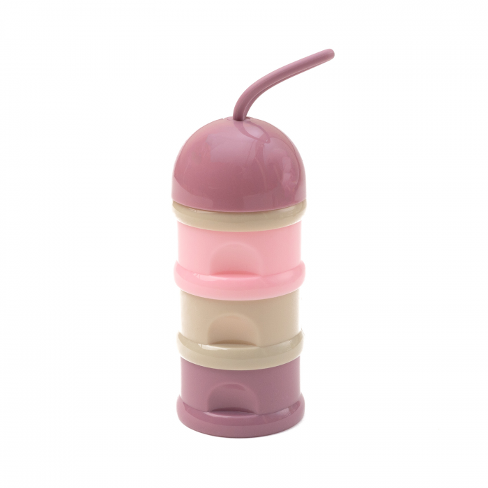 Recipient pentru lapte praf sau snacksuri cu trei compartimente, inel prindere Melvelo – Pink Plum Melvelo
