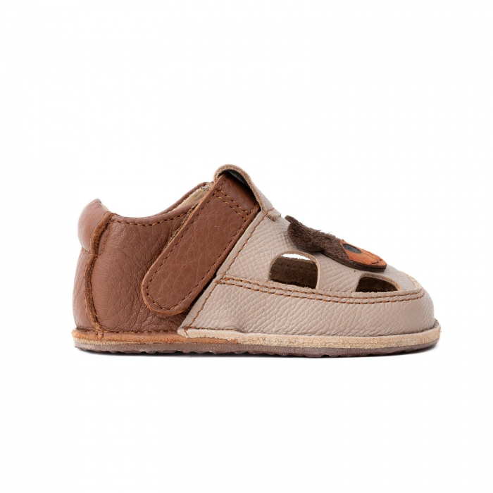 Sandale Barefoot Copii, primi pasi, piele naturala, talpa flexibila de cauciuc, Melvelo - Beige / Bear [4]