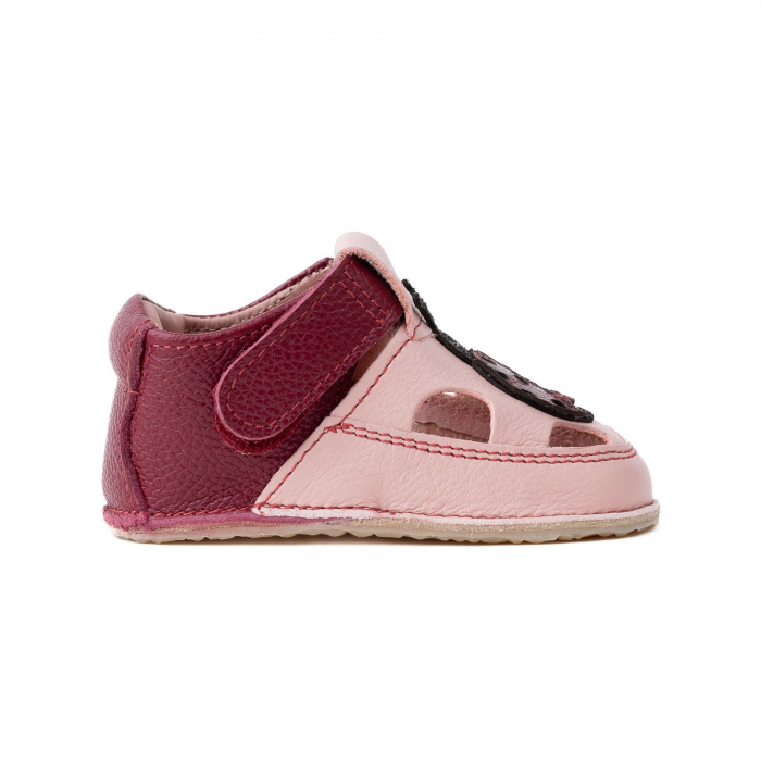 Sandale Barefoot Copii, primi pasi, piele naturala, talpa flexibila de cauciuc, Melvelo - Pink / Buburuza [4]