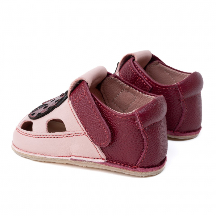 Sandale Barefoot Copii, primi pasi, piele naturala, talpa flexibila de cauciuc, Melvelo - Pink / Buburuza [3]