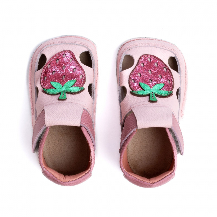 Sandale Barefoot Copii, primi pasi, piele naturala, talpa flexibila de cauciuc, Melvelo - Pink / Capsunica [2]