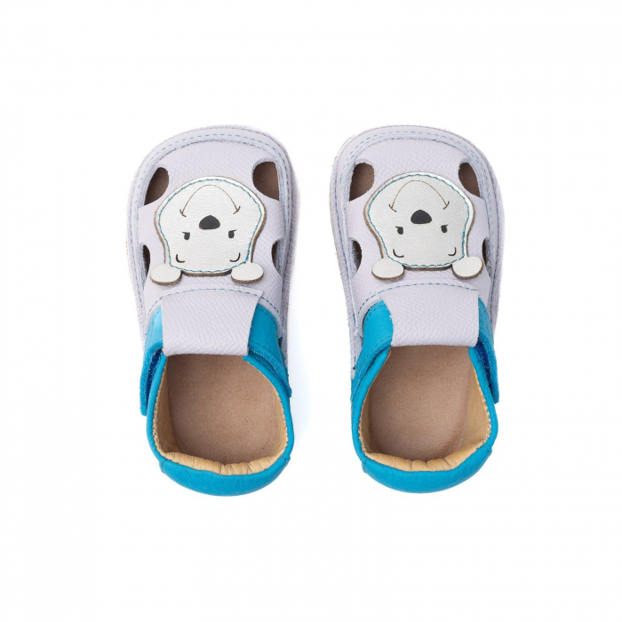 Sandale Barefoot Copii, primi pasi, piele naturala, talpa flexibila de cauciuc, Melvelo - Sky Blue / Bear [5]