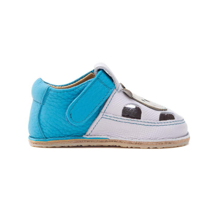 Sandale Barefoot Copii, primi pasi, piele naturala, talpa flexibila de cauciuc, Melvelo - Sky Blue / Bear [2]