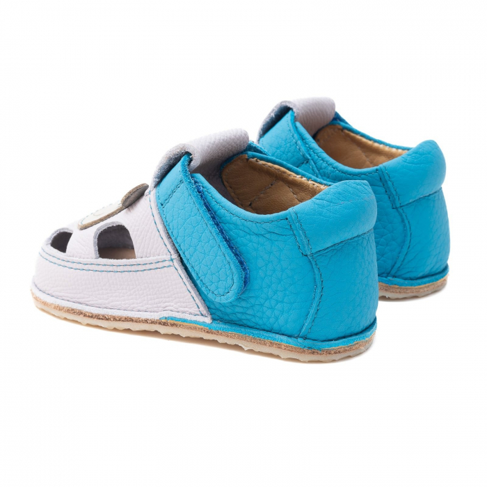 Sandale Barefoot Copii, primi pasi, piele naturala, talpa flexibila de cauciuc, Melvelo - Sky Blue / Bear [3]