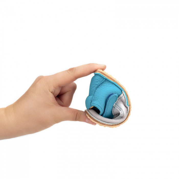 Sandale Barefoot Copii, primi pasi, piele naturala, talpa flexibila de cauciuc, Melvelo - Sky Blue / Bear [6]
