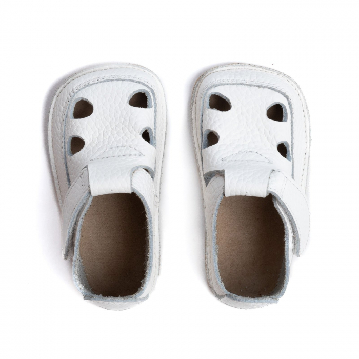 Sandale Barefoot Copii, primi pasi, piele naturala, talpa flexibila de cauciuc, Melvelo - White [2]