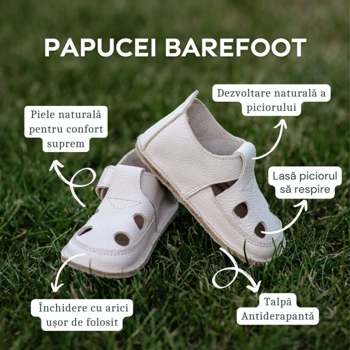 Sandale Barefoot Copii, primi pasi, piele naturala, talpa flexibila de cauciuc, Melvelo - White [7]
