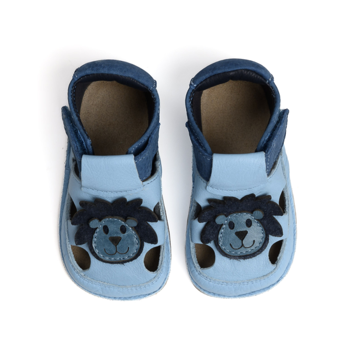 Sandale Barefoot Copii, primii pasi, piele naturala, talpa flexibila de cauciuc, Melvelo - Baby blue / Lion [2]