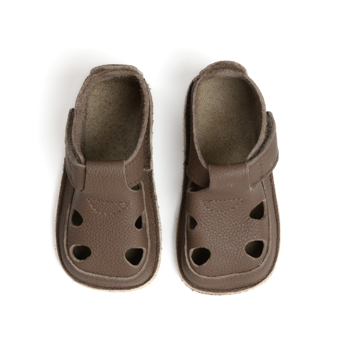 Sandale Barefoot Copii, primii pasi, piele naturala, talpa flexibila de cauciuc, Melvelo - Brown [2]