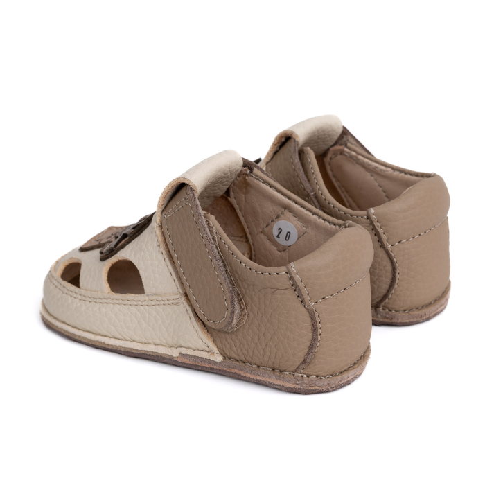 Sandale Barefoot Copii, primii pasi, piele naturala, talpa flexibila de cauciuc, Melvelo - Crem / Mushroom [3]