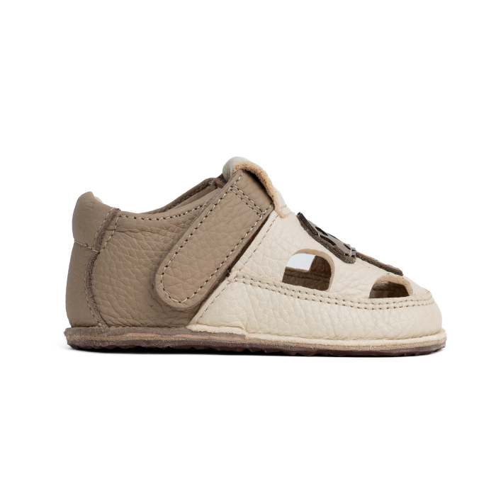 Sandale Barefoot Copii, primii pasi, piele naturala, talpa flexibila de cauciuc, Melvelo - Crem / Mushroom [4]