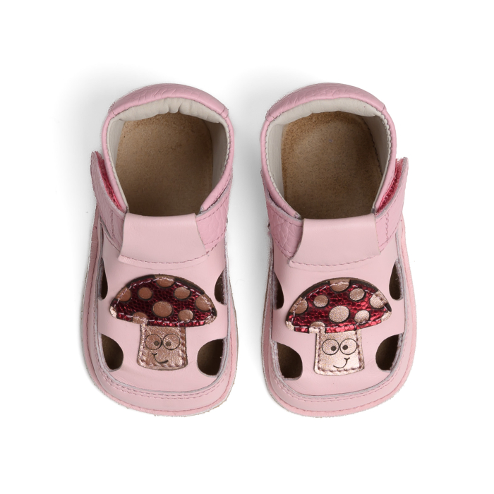 Sandale Barefoot Copii, primii pasi, piele naturala, talpa flexibila de cauciuc, Melvelo - Dusty Pink / Mushroom [2]
