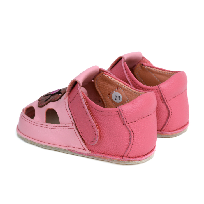 Sandale Barefoot Copii, primii pasi, piele naturala, talpa flexibila de cauciuc, Melvelo - Pink / Flower [3]