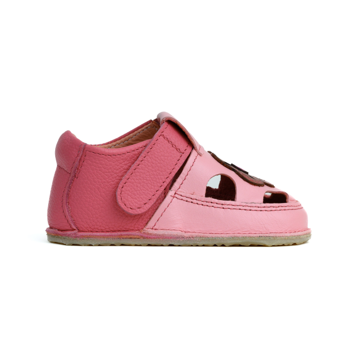 Sandale Barefoot Copii, primii pasi, piele naturala, talpa flexibila de cauciuc, Melvelo - Pink / Flower [4]
