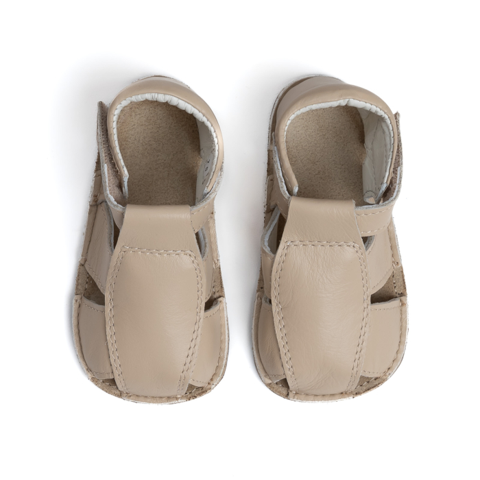 Sandale Barefoot Copii, primii pasi, piele naturala, talpa flexibila de cauciuc, Melvelo, Roman - Beige [2]