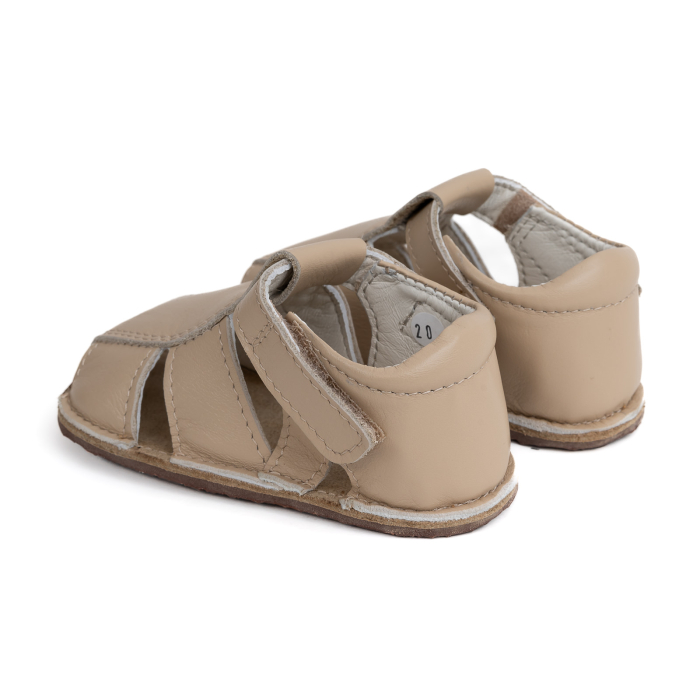Sandale Barefoot Copii, primii pasi, piele naturala, talpa flexibila de cauciuc, Melvelo, Roman - Beige [3]