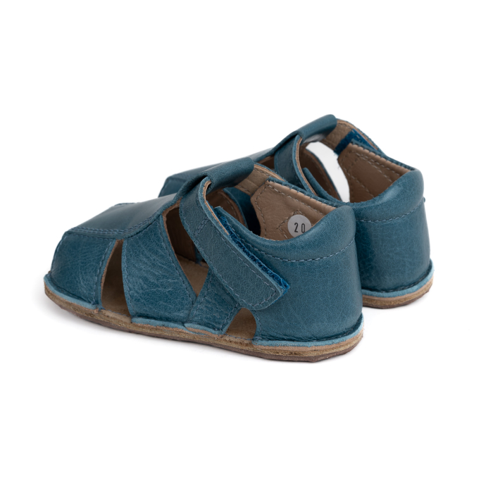 Sandale Barefoot Copii, primii pasi, piele naturala, talpa flexibila de cauciuc, Melvelo, Roman - Petrol [3]